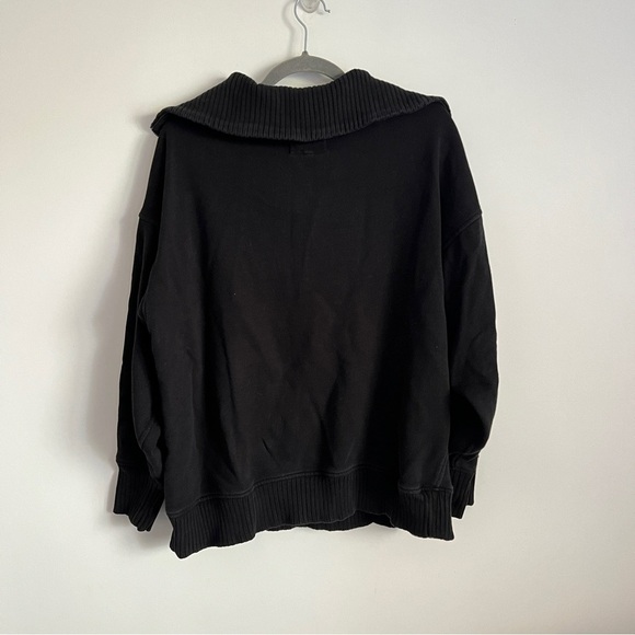 Aerie Down to Earth Soft Black Cotton Ribbed Quarter Zip Pullover Sweatshirt M - Picture 5 of 11